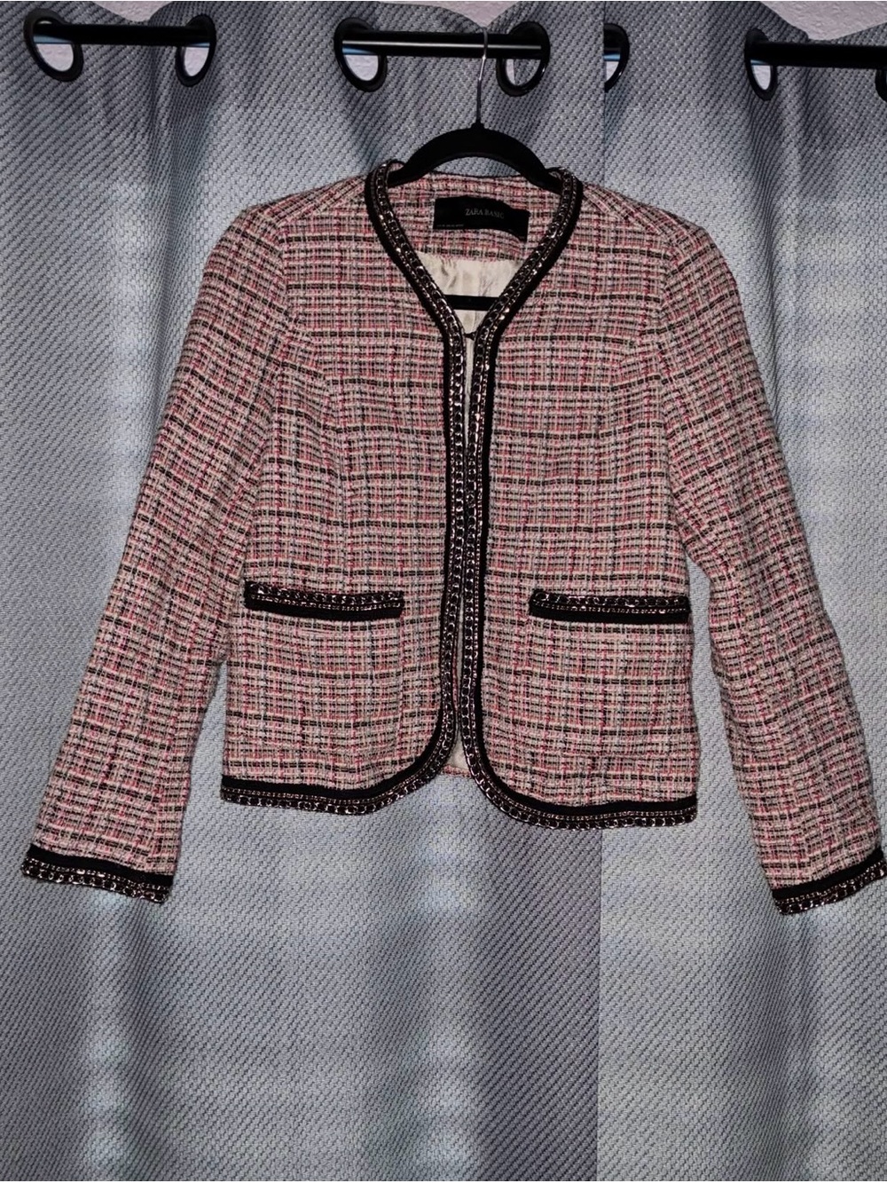 Zara Basic Multicolor Pink Tweed Blazer